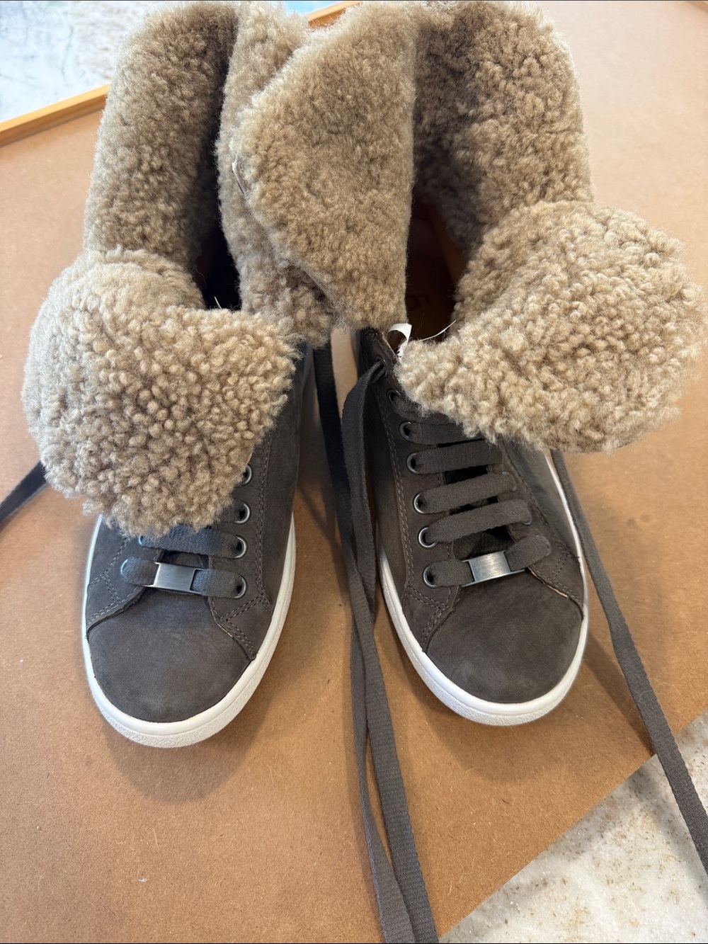UGG Women's Shearling-Trim Suede High-Top Sneakers - Brown